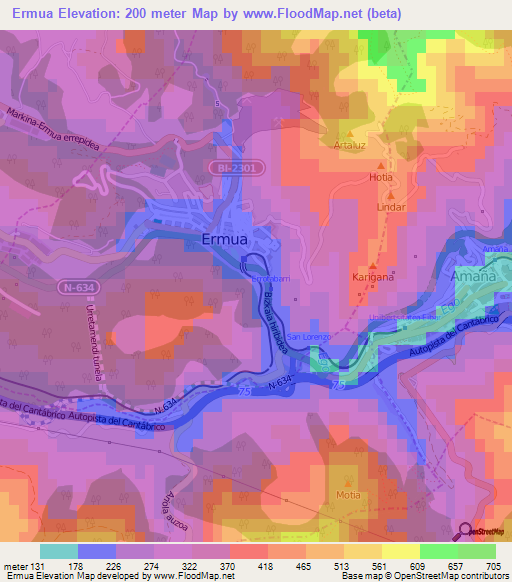 Ermua,Spain Elevation Map