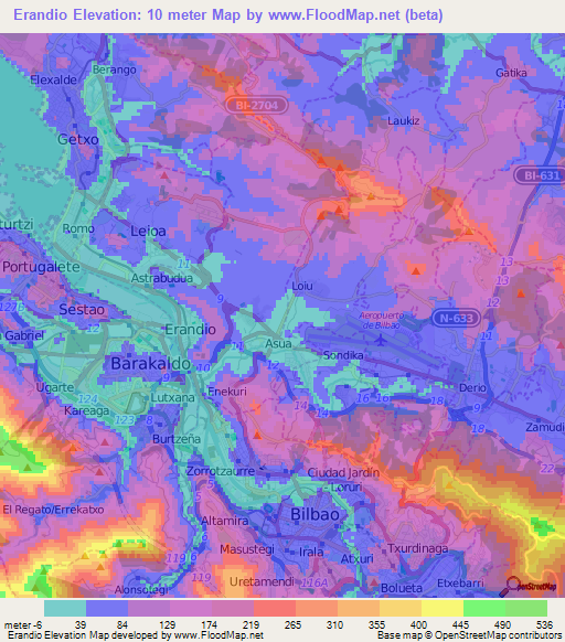 Erandio,Spain Elevation Map