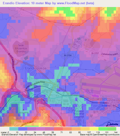 Erandio,Spain Elevation Map