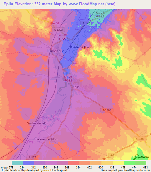 Epila,Spain Elevation Map