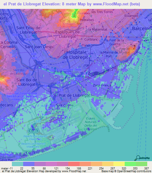 el Prat de Llobregat,Spain Elevation Map