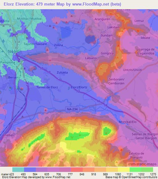 Elorz,Spain Elevation Map