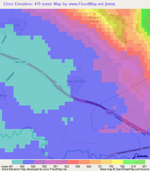 Elorz,Spain Elevation Map