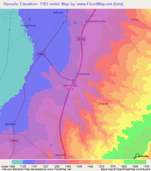 Havuzlu,Turkey Elevation Map