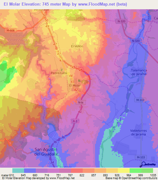 El Molar,Spain Elevation Map