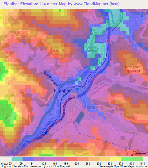 Elgoibar,Spain Elevation Map