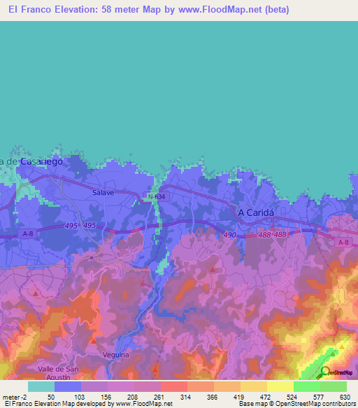 El Franco,Spain Elevation Map