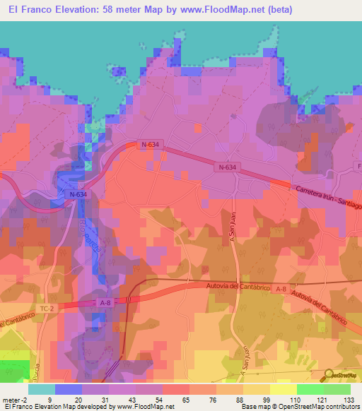 El Franco,Spain Elevation Map