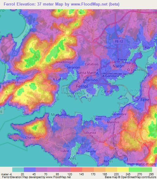 Ferrol,Spain Elevation Map