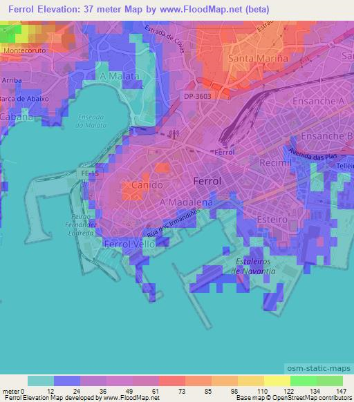 Ferrol,Spain Elevation Map