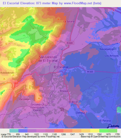 El Escorial,Spain Elevation Map