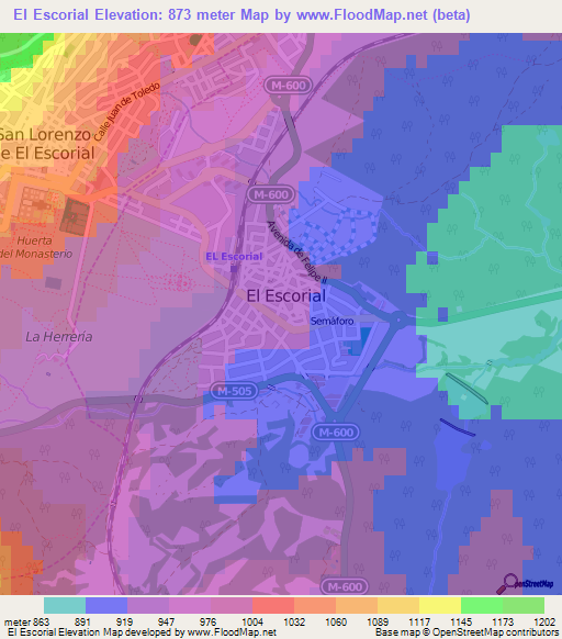 El Escorial,Spain Elevation Map