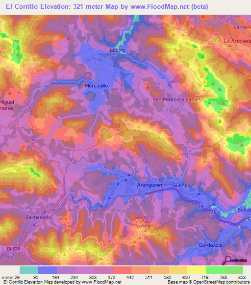 El Corrillo,Spain Elevation Map