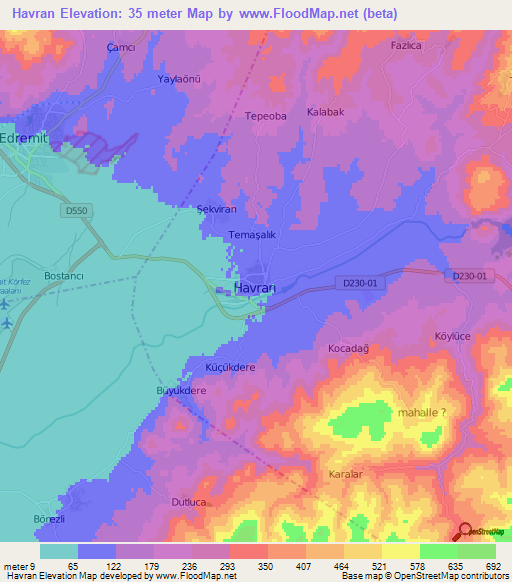 Havran,Turkey Elevation Map