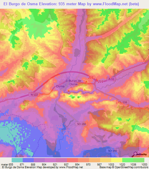 El Burgo de Osma,Spain Elevation Map