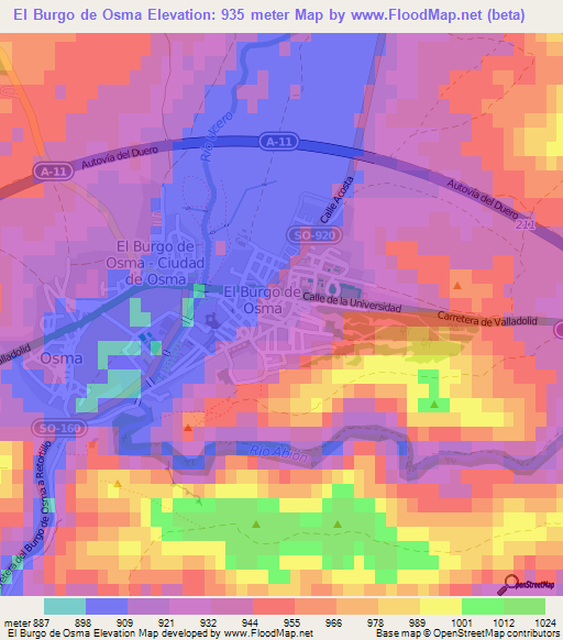 El Burgo de Osma,Spain Elevation Map