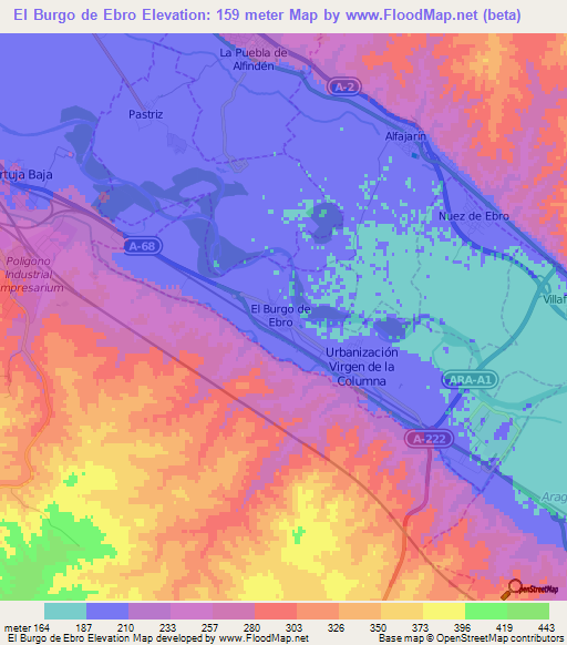 El Burgo de Ebro,Spain Elevation Map