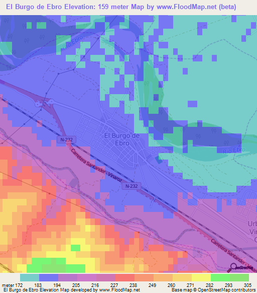 El Burgo de Ebro,Spain Elevation Map