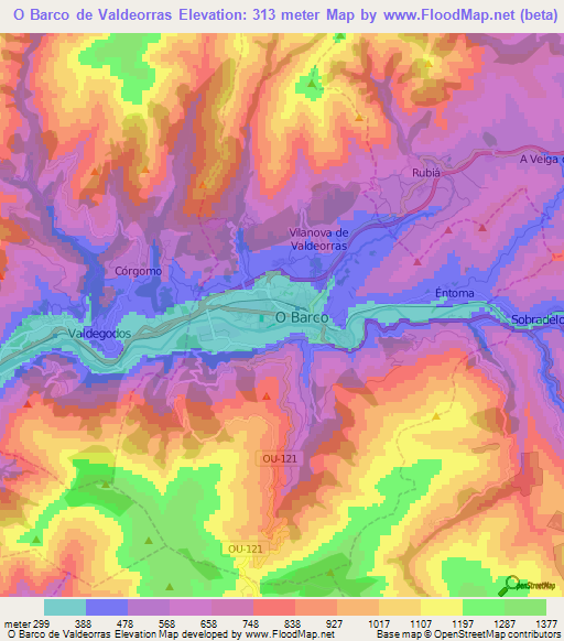 O Barco de Valdeorras,Spain Elevation Map