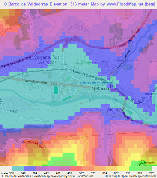 O Barco de Valdeorras,Spain Elevation Map