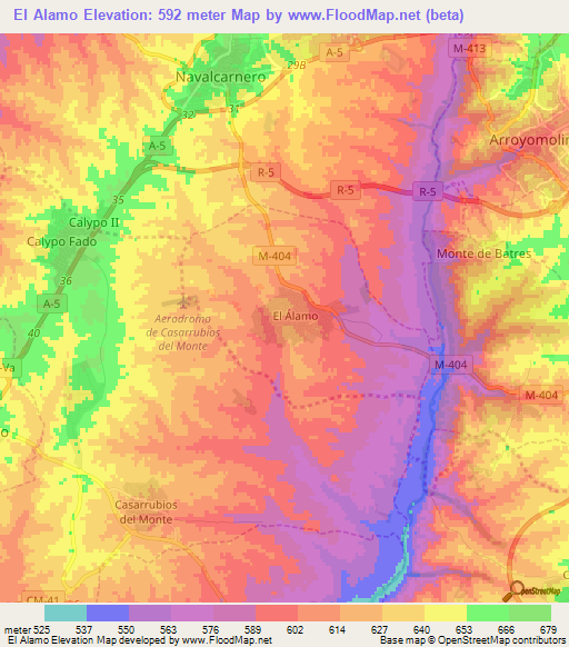 El Alamo,Spain Elevation Map