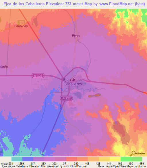 Ejea de los Caballeros,Spain Elevation Map