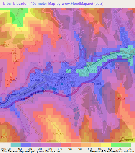 Eibar,Spain Elevation Map