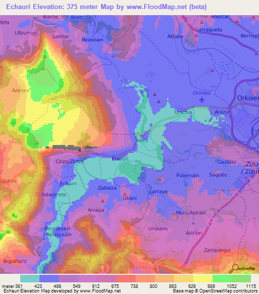 Echauri,Spain Elevation Map