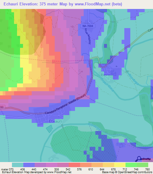 Echauri,Spain Elevation Map