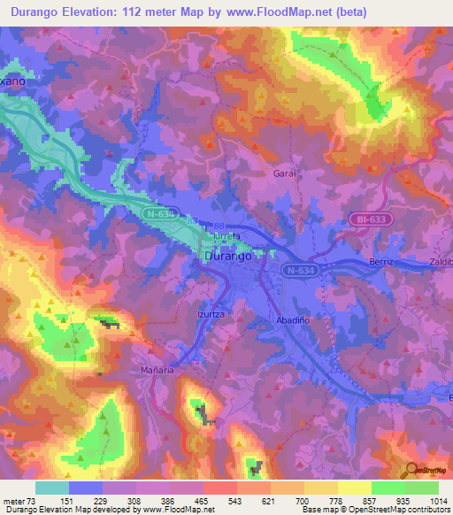 Durango,Spain Elevation Map