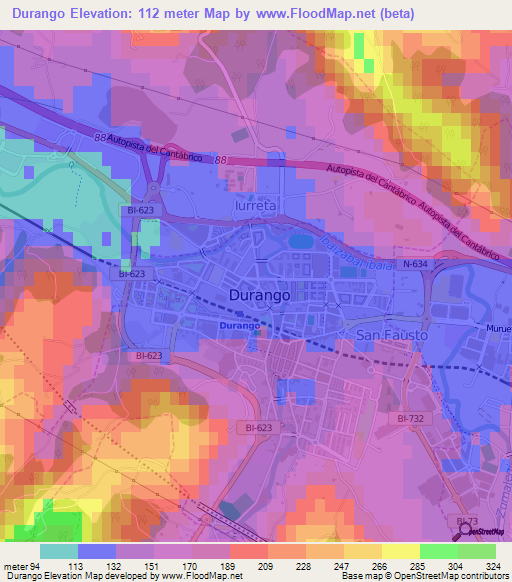 Durango,Spain Elevation Map