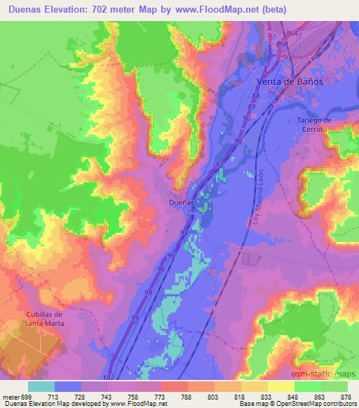 Duenas,Spain Elevation Map