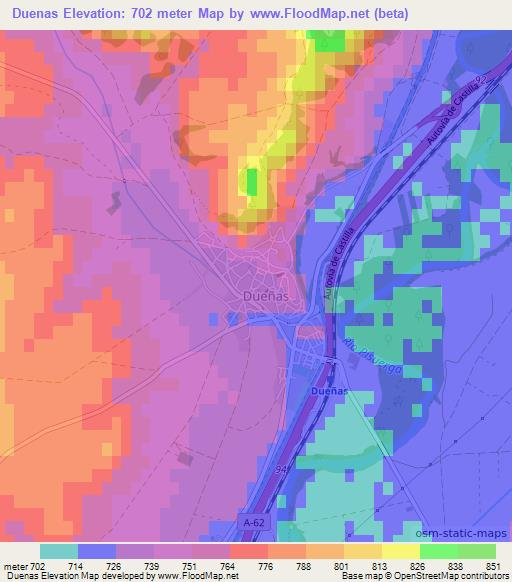 Duenas,Spain Elevation Map
