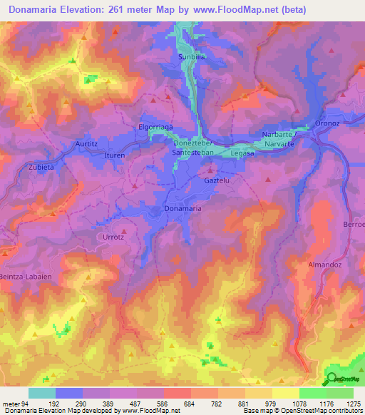 Donamaria,Spain Elevation Map