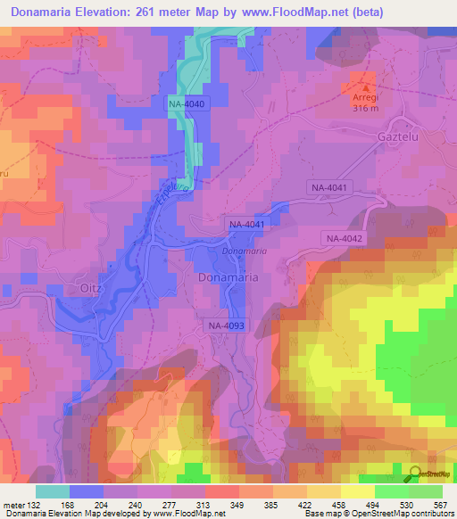 Donamaria,Spain Elevation Map