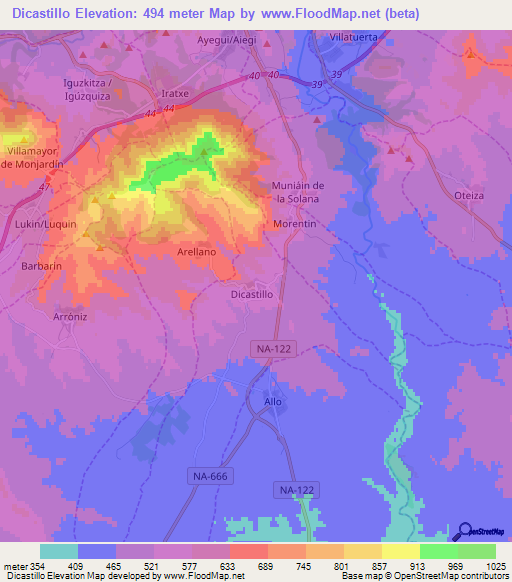 Dicastillo,Spain Elevation Map