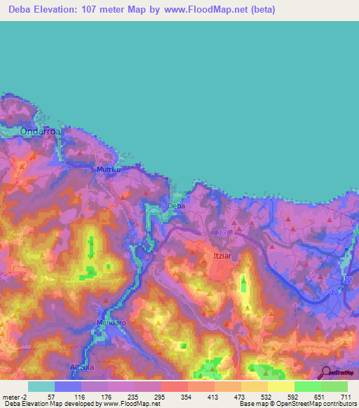 Deba,Spain Elevation Map