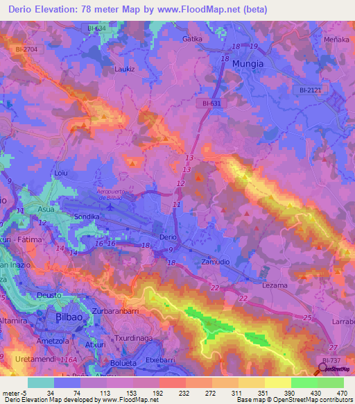 Derio,Spain Elevation Map