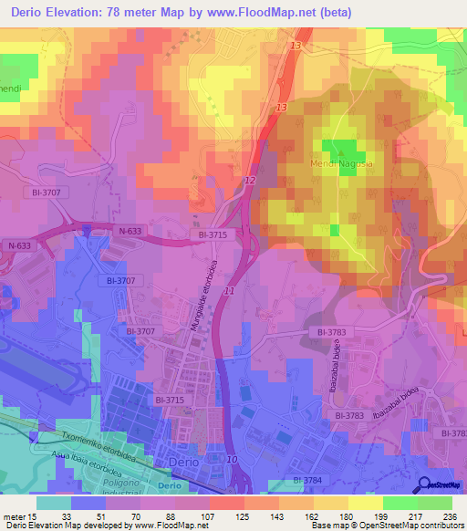 Derio,Spain Elevation Map