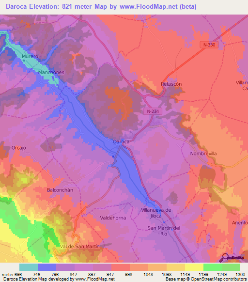 Daroca,Spain Elevation Map