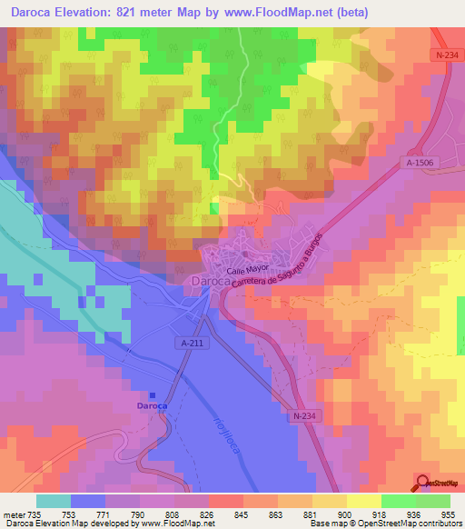 Daroca,Spain Elevation Map