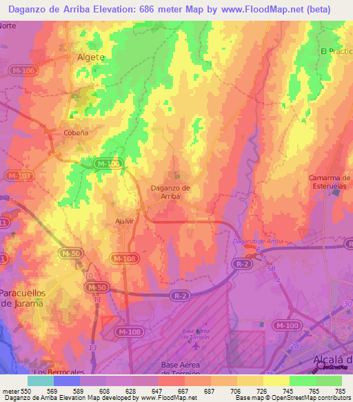 Daganzo de Arriba,Spain Elevation Map