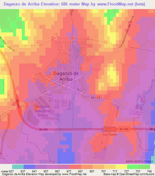 Daganzo de Arriba,Spain Elevation Map