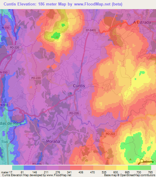 Cuntis,Spain Elevation Map