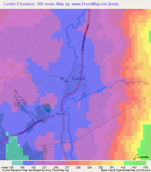 Cuntis,Spain Elevation Map
