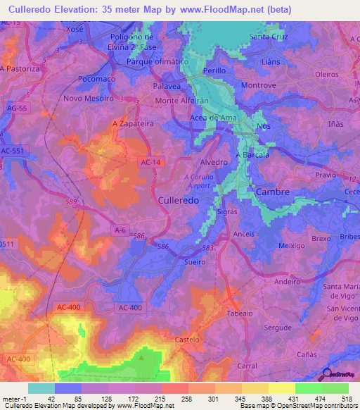 Culleredo,Spain Elevation Map