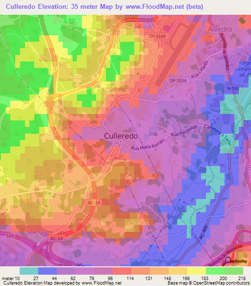 Culleredo,Spain Elevation Map