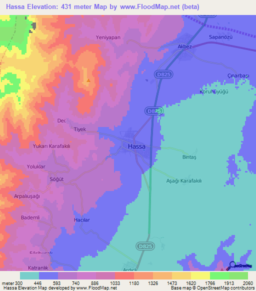 Hassa,Turkey Elevation Map