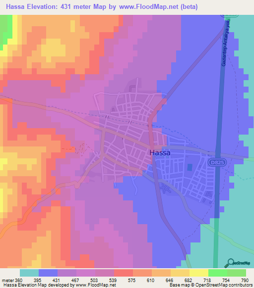 Hassa,Turkey Elevation Map