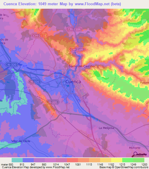 Cuenca,Spain Elevation Map